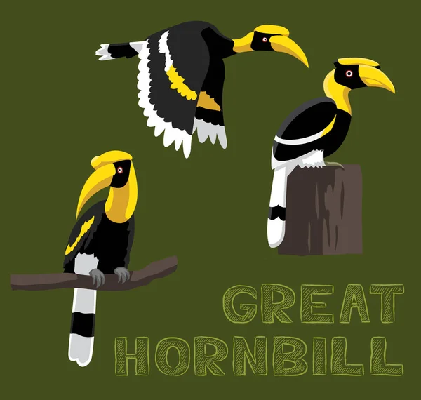 Grande Hornbill Flying Cartoon Vector Ilustração —  Vetores de Stock