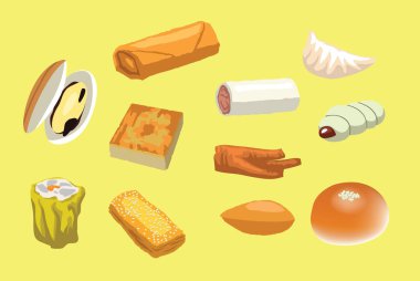 Dim Sum Food Çin Mutfağı Çeşitli Menü Ayarlama Vektörü