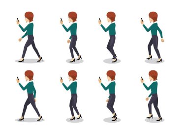 Manga Kadın Akıllı Telefon Yürüyen Sıralama Canlandırma Vektörü