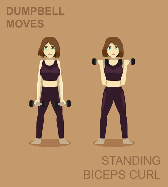 Stojící Biceps Curl Dumbbell Pohyby Manga Tělocvična Sada Ilustrace — Stockový vektor