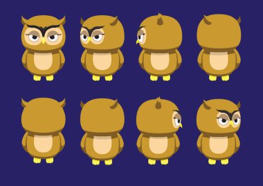 Baykuş Dönen Baş Karakter Canlandırma Çizgi Filmi Vektör Çizimi