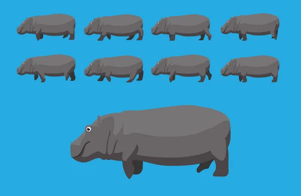 Hippopotamus Wandelen Animatie Cartoon Vector Illustratie — Stockvector