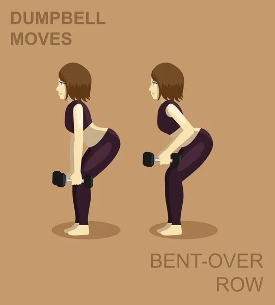 Bent Row Dumpbell Moves Manga Gym Set Illustration — 스톡 벡터