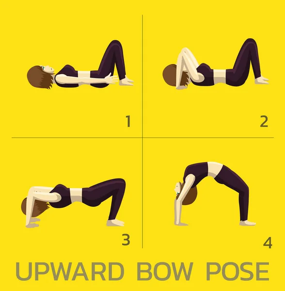 Upward Bow Pose Yoga Manga Tutorial How Cartoon Vector Illustration — 스톡 벡터