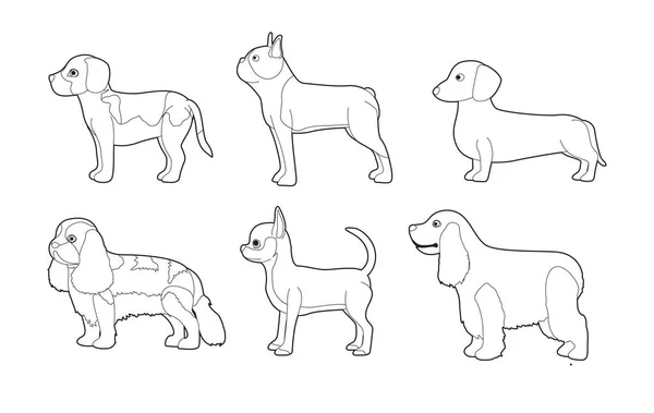 Buku Mewarnai Vektor Kartun Sisi Anjing Kecil Set - Stok Vektor
