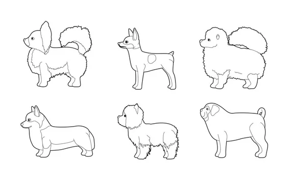 Perros Pequeños Vista Lateral Dibujos Animados Vector Para Colorear Juego — Archivo Imágenes Vectoriales