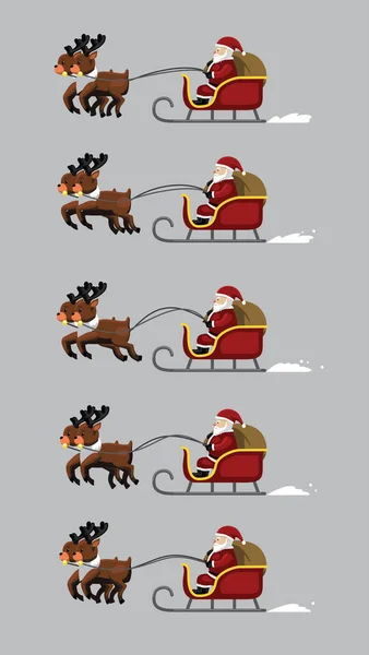Καλάθι Ταράνδων Santa Claus Running Side View Κινούμενο Πλαίσιο Cartoon — Διανυσματικό Αρχείο