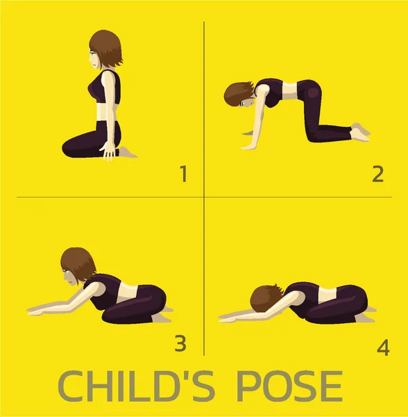 어린이 Pose Yoga Manga Tutorial How Cartoon Vector Illustration — 스톡 벡터