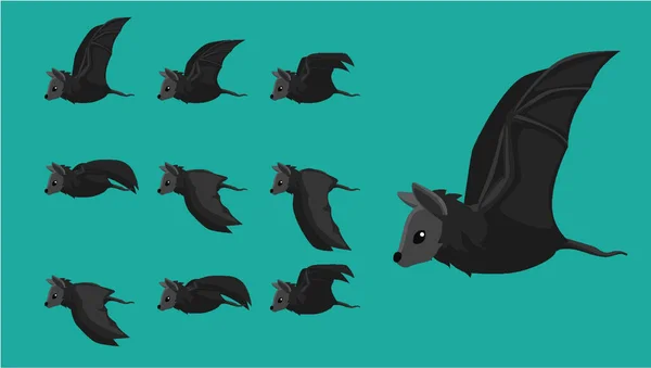 Bat Mammal Flying Motion Sequência Animação Cartoon Vector Ilustração — Vetor de Stock