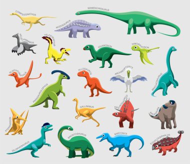 Dinozor Set Çeşitli Türleri Çizgi film Vektörünü Tanımla