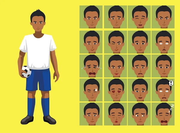 Manga Estilo Deporte Fútbol Jugador Caricatura Personaje Emociones — Vector de stock