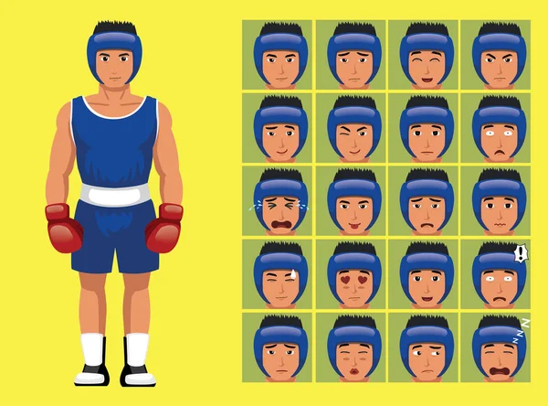 Manga Style Sport Boxer Cartoon Character Emotions — Stockový vektor