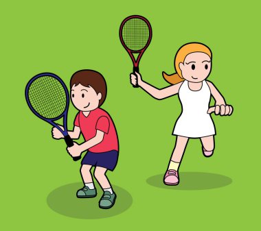 Tenis Pozu Vuruşu Çizgi Film Vektör İllüstrasyonu 1