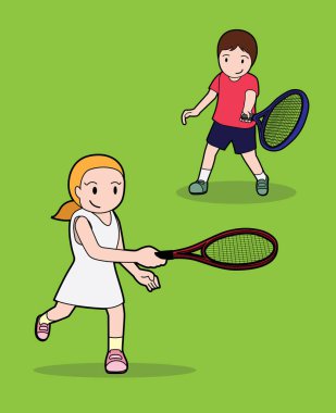 Tenis Pozu Vuruşu Çizgi film Vektör İllüstrasyonu 3