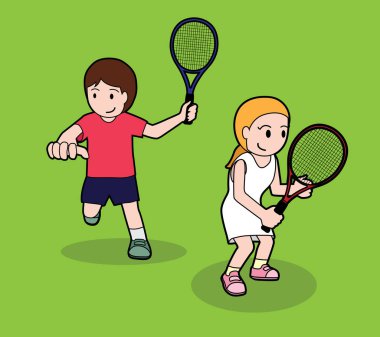 Tenis Pozu Vuruşu Çizgi film Vektör İllüstrasyonu 2