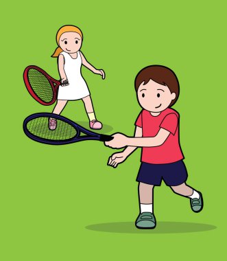 Tenis Pozu Vuruşu Çizgi Film Vektör İllüstrasyonu 4
