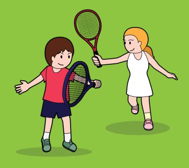 Tenis Pozu Vuruşu Çizgi Film Vektör İllüstrasyonu 7