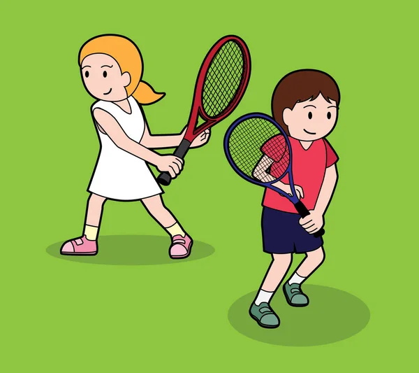 テニスポーズストローク漫画ベクトルイラスト6 — ストックベクタ