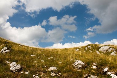 Güzel dağ manzarası fotoğrafı. Görüntü kasten tonda.