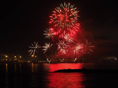 Havai fişek açılış Mlaga Ağustos fuarı deniz, Endülüs, İspanya