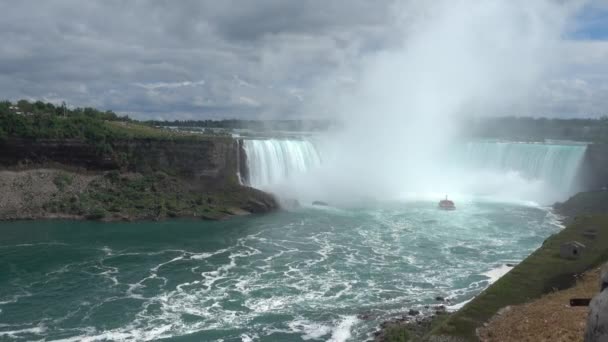 Utsikt över Niagarafallen och Niagara flod. Den största vattenfallen i Nordamerika. — Stockvideo