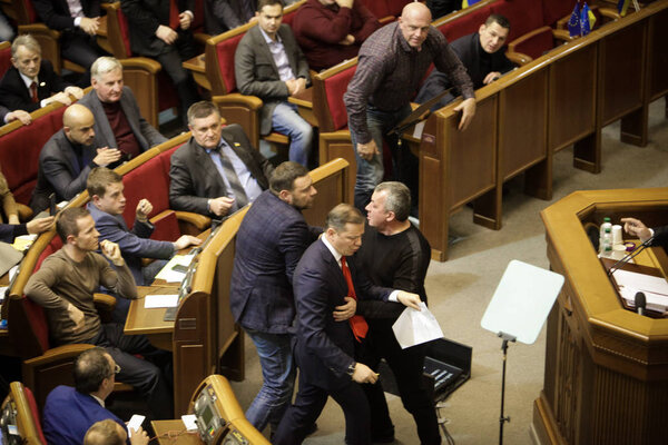 11.26.2018 Ukraine. Kiev. Verkhovna Rada of Ukraine. Voting for the law on martial law in Ukraine. Deputies of the Ukrainian parliament argue about the need for a law on martial law.