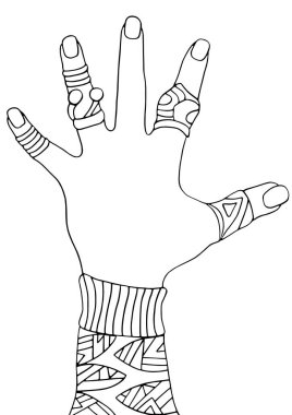 Beyazda izole edilmiş yüzüklerle. Elle boyanmış moda illüstrasyonu, şık mücevherler. Dud ve Zen, meditasyon, rahatlama. Boyama kitabı, sayfa, bir dizi boyalı resimden biri..