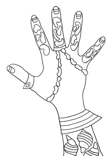 バロック様式の真珠 孤立したシェルと手 手描きのファッションイラスト スタイリッシュなジュエリー 鴨と禅 リラクゼーション ぬり絵 ページ 絵のシリーズの一つ — ストック写真