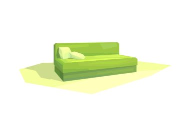 Yastıklı düşük polyester kanepe, oturma odası iç mekan, izole mobilya, vektör, illüstrasyon