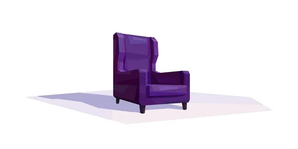 Lage Poly Violette Fauteuil Woonkamer Interieur Geïsoleerd Meubilair Vector Illustratie — Stockvector