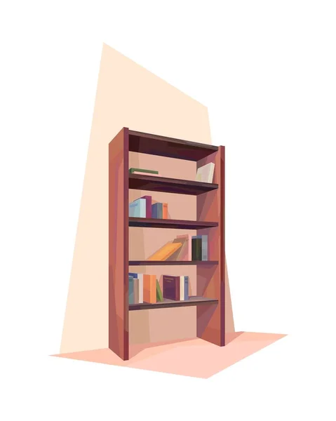 Bücherregal Aus Low Poly Holz Raumausstattung Isolierte Möbel Vektor Illustration — Stockvektor