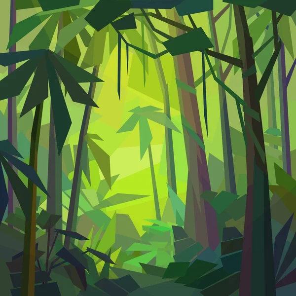 低ポリジャングルの風景 鬱蒼とした森 ベクトルイラスト — ストックベクタ