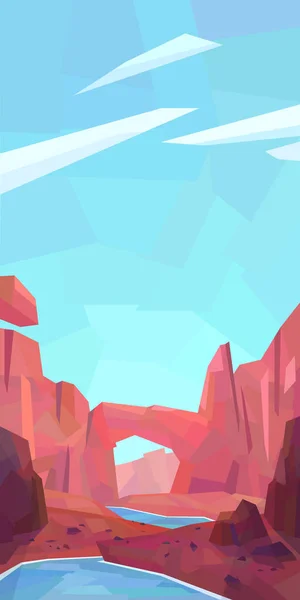 Paisaje Desértico Poli Bajo Montañas Cañón Rocas Río Ilustración Vectorial — Vector de stock