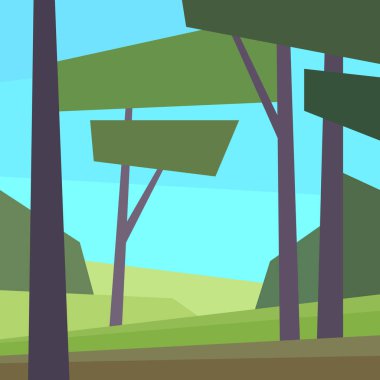 Düşük polimer orman manzarası. Kare vektör illüstrasyonu