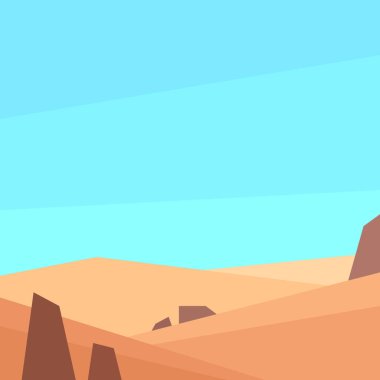 Düşük polimer çöl manzarası. Kumullar. Kare vektör illüstrasyonu