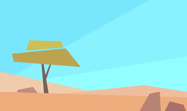 Низкий Полярный Пейзаж Одинокое Дерево Пустыне Горизонтальная Векторная Иллюстрация — стоковый вектор