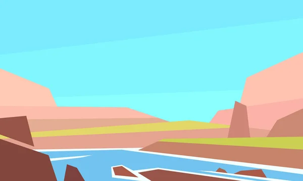 Низький Поліландшафт Річка Горизонтальна Векторна Ілюстрація — стоковий вектор