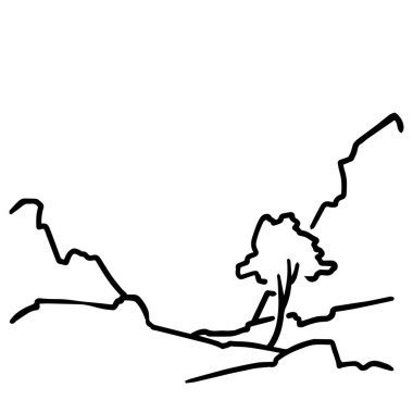 Ana hatlarıyla. Yalnız ağaçlar ve kayalar var. Vektör illüstrasyonu