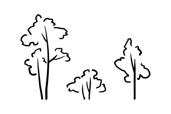 Zestaw Zarysu Drzew Odizolowanych Dowcipnym Tle Ilustracja Wektora — Wektor stockowy