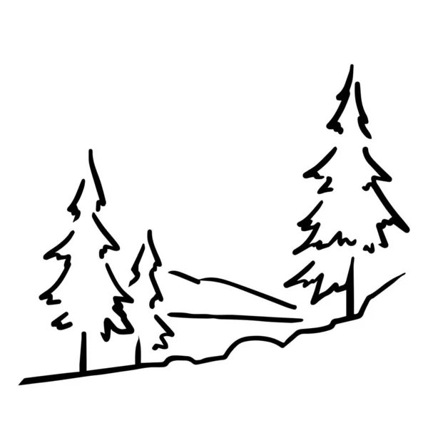 Outline Landscape Spruces Hills Vector Illustration — Stock Vector