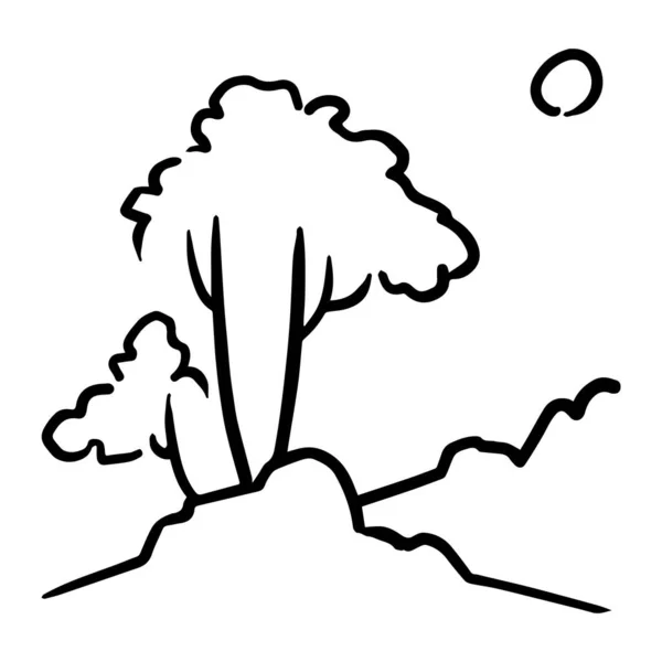 Outline Landscape Tree Hill Vector Illustration — Stock Vector