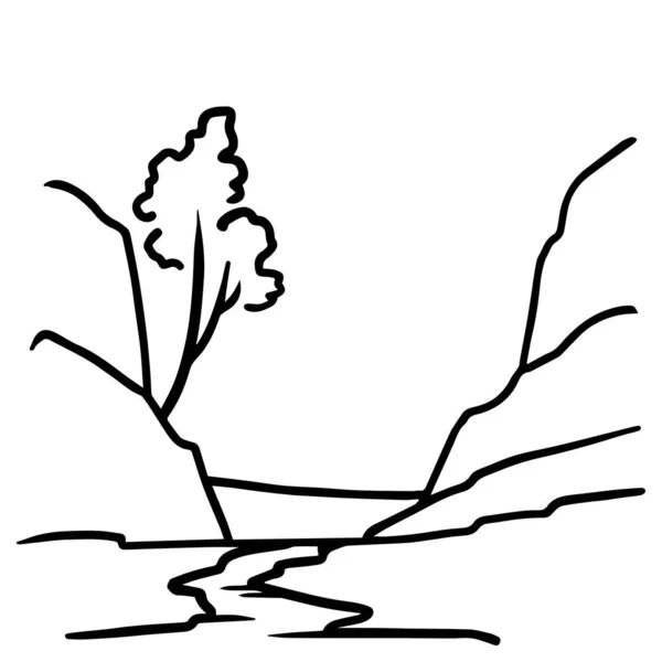 Очертания Пейзажа Река Каньон Векторная Иллюстрация Стоковый вектор