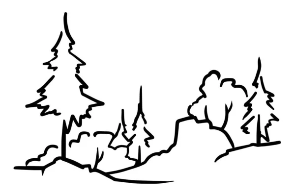 Περίγραμμα Τοπίου Υπάρχει Μικτό Δάσος Εικονογράφηση Διανύσματος Royalty Free Εικονογραφήσεις Αρχείου