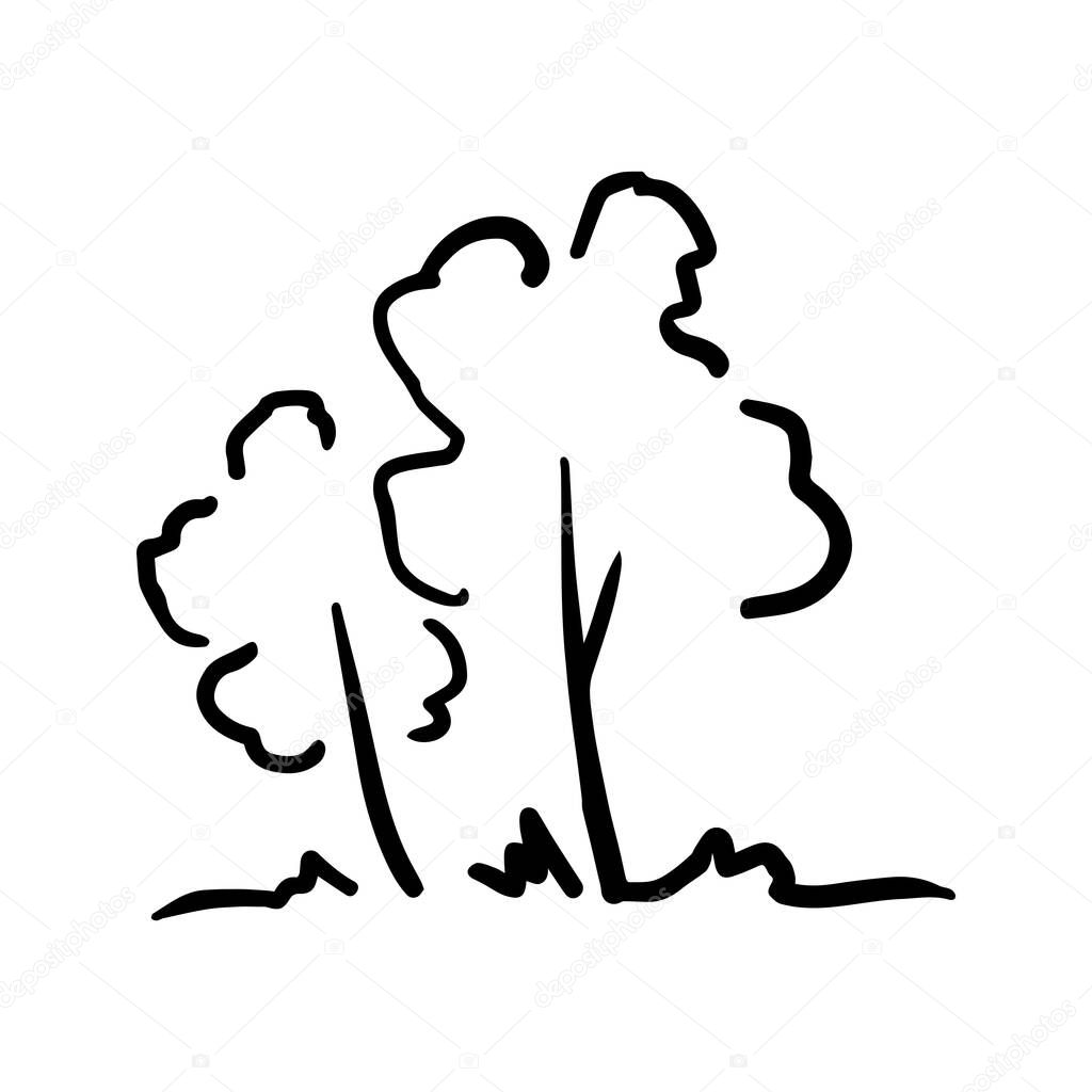 Outline trees isolated on white background. Vector illustration