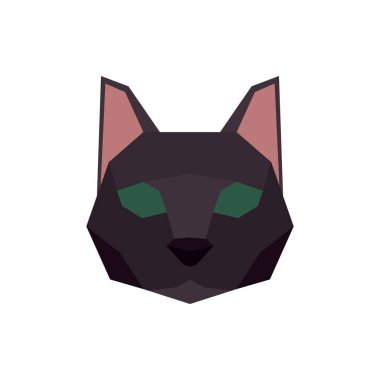 Düşük polyester soyut siyah kedi kafası. Vektör illüstrasyonu