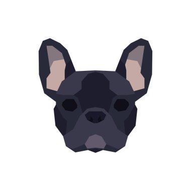 Düşük polimerli Fransız Bulldog kafası. Vektör illüstrasyonu