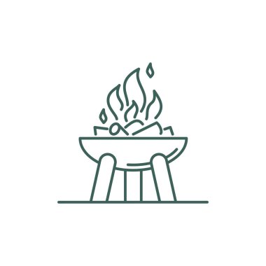 Campfire kase çizgi tarzı simgesi. Beyaz arka plan üzerinde izole edilmiş açık bir ateş in illüstrasyonu