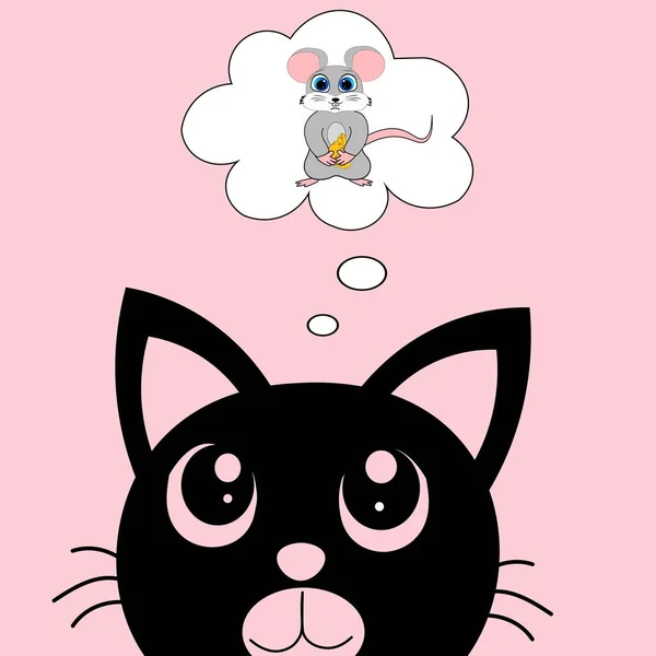 Schattig Kat Met Muis Illustratie Dier Vriendschap — Stockfoto