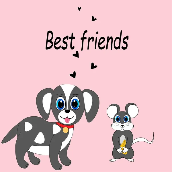 Cute Dog Mouse Illustration Animal Friendship — Stock Photo, Image