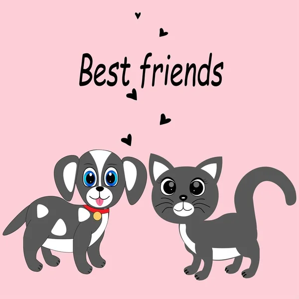 Милая Кошка Собачьей Иллюстрацией Животная Дружба — стоковое фото